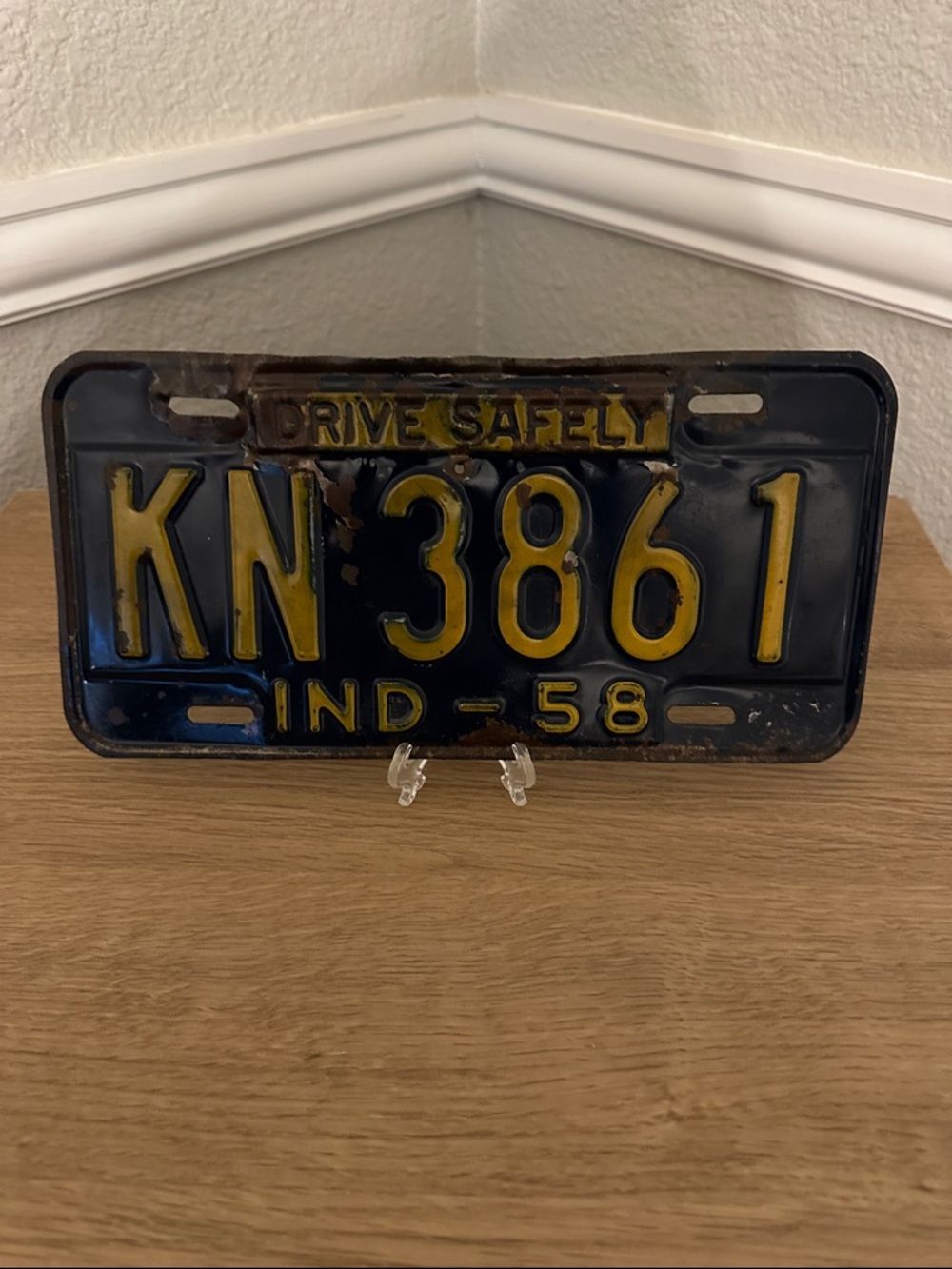Vintage Indiana 58 License Plate in Navy Blue and Yellow